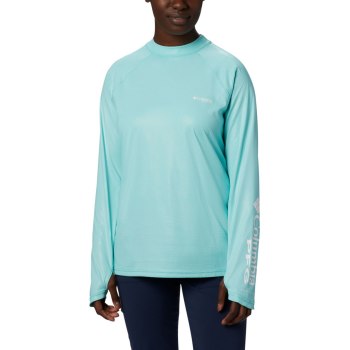 Columbia PFG Tidal Deflector Zero Mock Long Sleeve, Sudaderas Azules Para Mujer | 062498-BNO